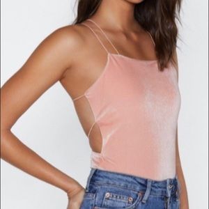 NastyGal pink velvet bodysuit
